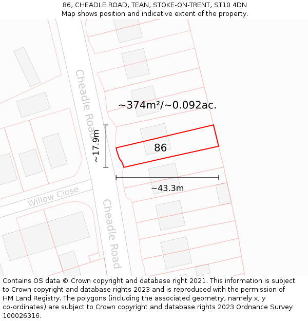 86, CHEADLE ROAD, TEAN, STOKE-ON-TRENT, ST10 4DN: Plot and title map