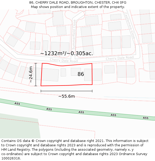 86, CHERRY DALE ROAD, BROUGHTON, CHESTER, CH4 0FG: Plot and title map