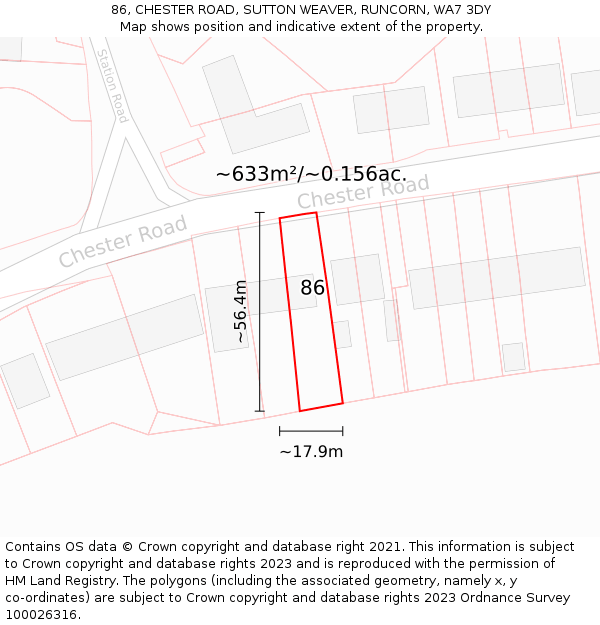 86, CHESTER ROAD, SUTTON WEAVER, RUNCORN, WA7 3DY: Plot and title map