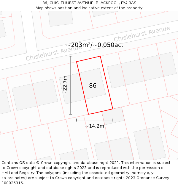 86, CHISLEHURST AVENUE, BLACKPOOL, FY4 3AS: Plot and title map