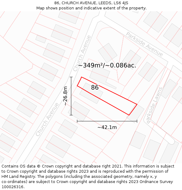 86, CHURCH AVENUE, LEEDS, LS6 4JS: Plot and title map