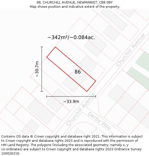 86, CHURCHILL AVENUE, NEWMARKET, CB8 0BY: Plot and title map