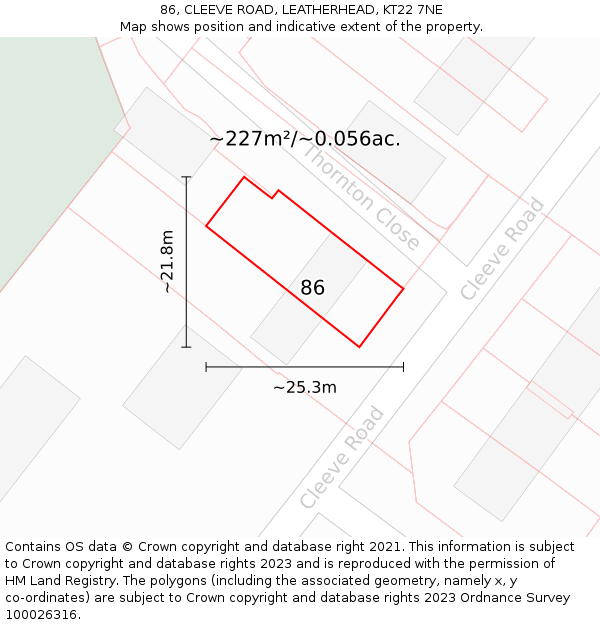 86, CLEEVE ROAD, LEATHERHEAD, KT22 7NE: Plot and title map