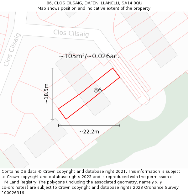 86, CLOS CILSAIG, DAFEN, LLANELLI, SA14 8QU: Plot and title map