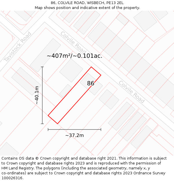 86, COLVILE ROAD, WISBECH, PE13 2EL: Plot and title map