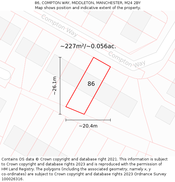 86, COMPTON WAY, MIDDLETON, MANCHESTER, M24 2BY: Plot and title map