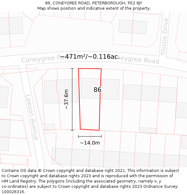 86, CONEYGREE ROAD, PETERBOROUGH, PE2 8JY: Plot and title map