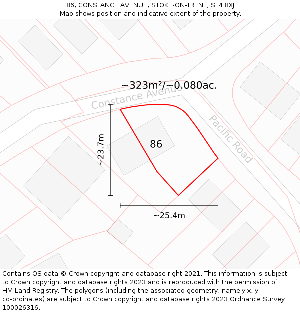 86, CONSTANCE AVENUE, STOKE-ON-TRENT, ST4 8XJ: Plot and title map