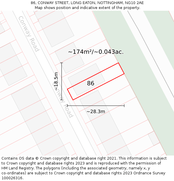 86, CONWAY STREET, LONG EATON, NOTTINGHAM, NG10 2AE: Plot and title map