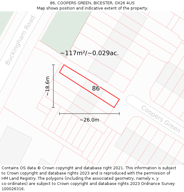 86, COOPERS GREEN, BICESTER, OX26 4US: Plot and title map