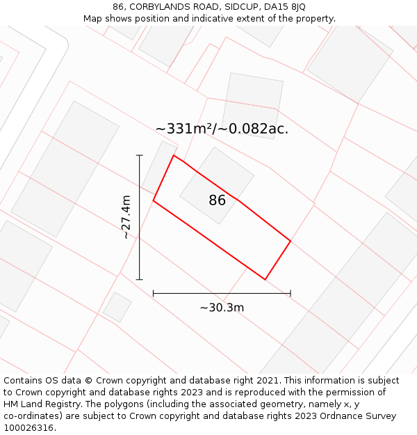 86, CORBYLANDS ROAD, SIDCUP, DA15 8JQ: Plot and title map