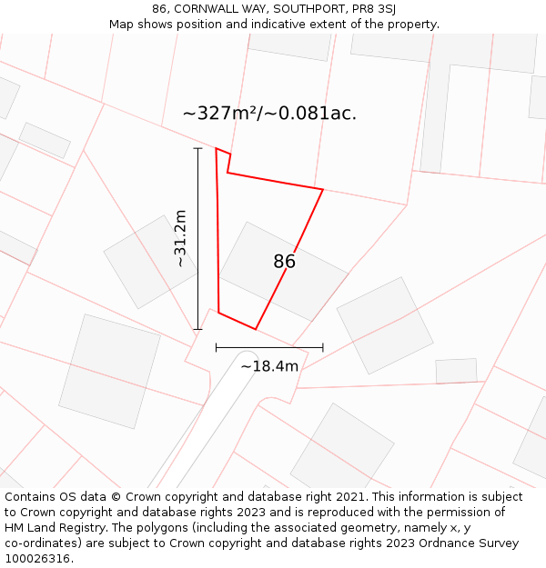 86, CORNWALL WAY, SOUTHPORT, PR8 3SJ: Plot and title map