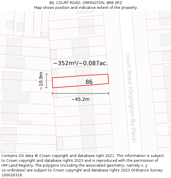 86, COURT ROAD, ORPINGTON, BR6 0PZ: Plot and title map