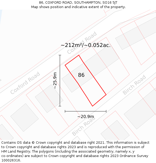 86, COXFORD ROAD, SOUTHAMPTON, SO16 5JT: Plot and title map