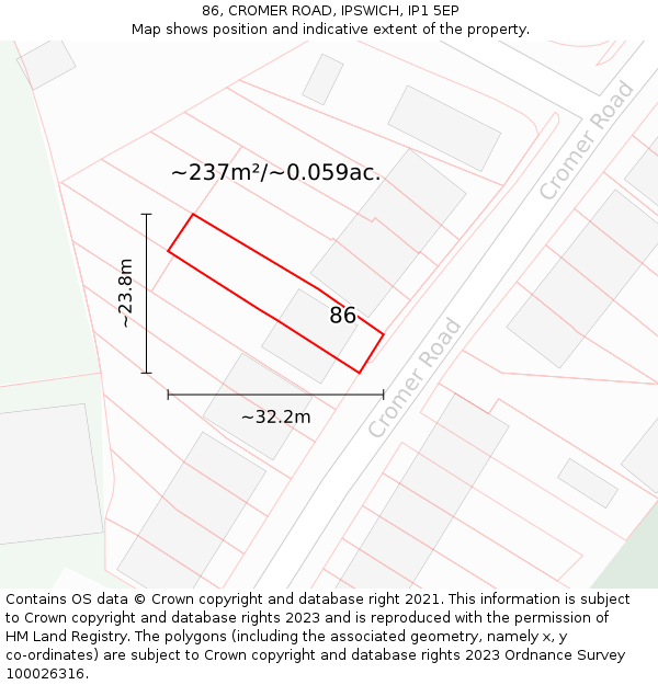 86, CROMER ROAD, IPSWICH, IP1 5EP: Plot and title map
