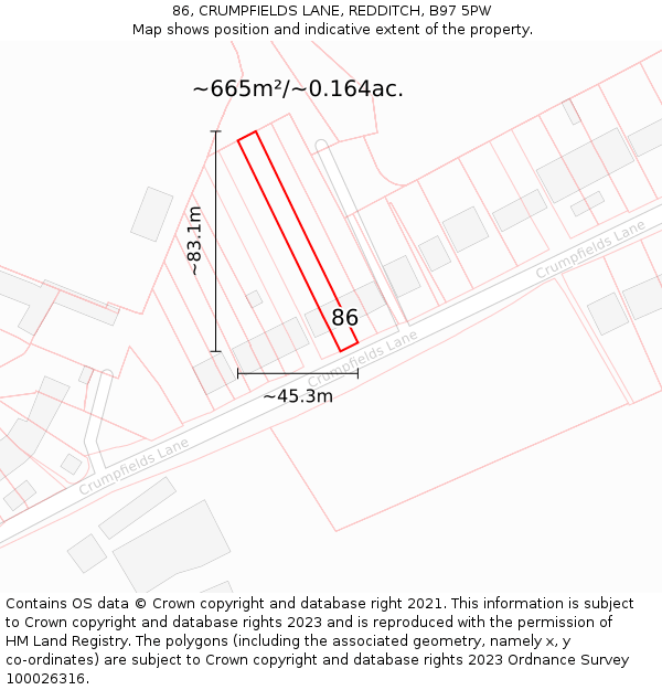 86, CRUMPFIELDS LANE, REDDITCH, B97 5PW: Plot and title map