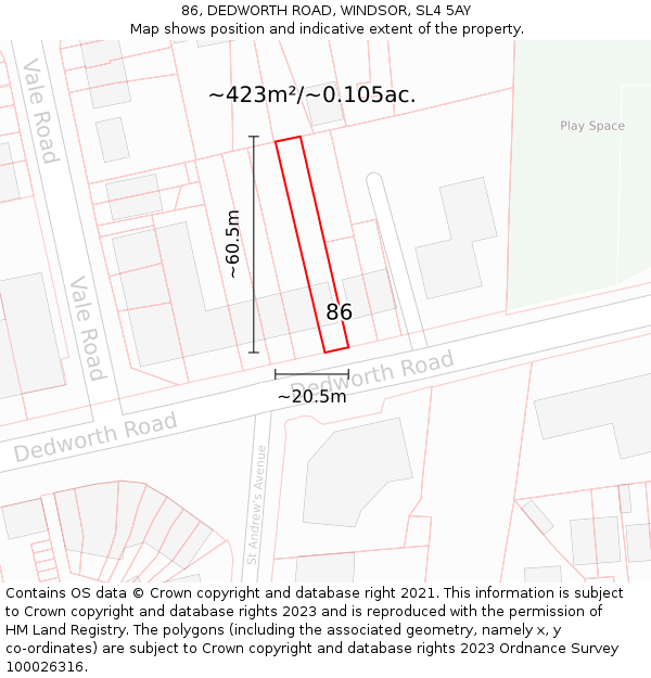 86, DEDWORTH ROAD, WINDSOR, SL4 5AY: Plot and title map