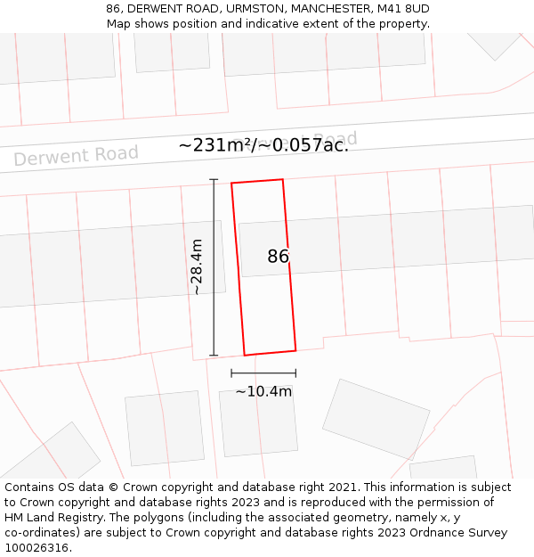 86, DERWENT ROAD, URMSTON, MANCHESTER, M41 8UD: Plot and title map