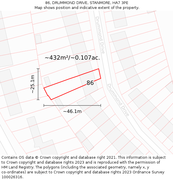 86, DRUMMOND DRIVE, STANMORE, HA7 3PE: Plot and title map