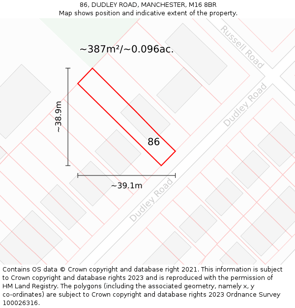 86, DUDLEY ROAD, MANCHESTER, M16 8BR: Plot and title map