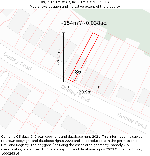 86, DUDLEY ROAD, ROWLEY REGIS, B65 8JP: Plot and title map
