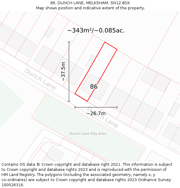 86, DUNCH LANE, MELKSHAM, SN12 8DX: Plot and title map