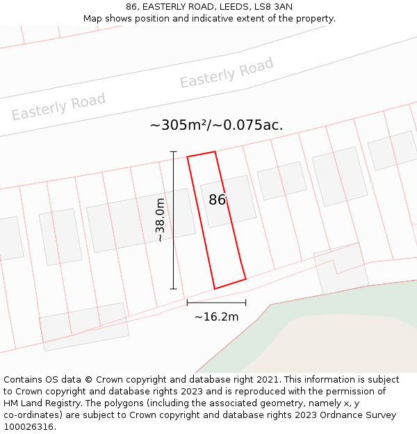 86, EASTERLY ROAD, LEEDS, LS8 3AN: Plot and title map