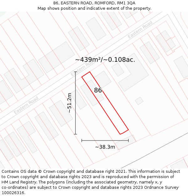 86, EASTERN ROAD, ROMFORD, RM1 3QA: Plot and title map