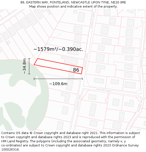 86, EASTERN WAY, PONTELAND, NEWCASTLE UPON TYNE, NE20 9RE: Plot and title map