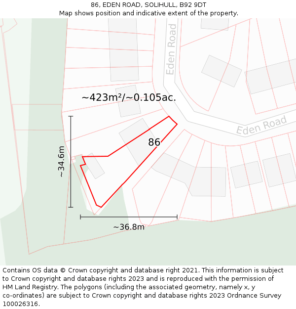 86, EDEN ROAD, SOLIHULL, B92 9DT: Plot and title map