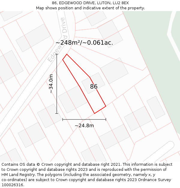 86, EDGEWOOD DRIVE, LUTON, LU2 8EX: Plot and title map