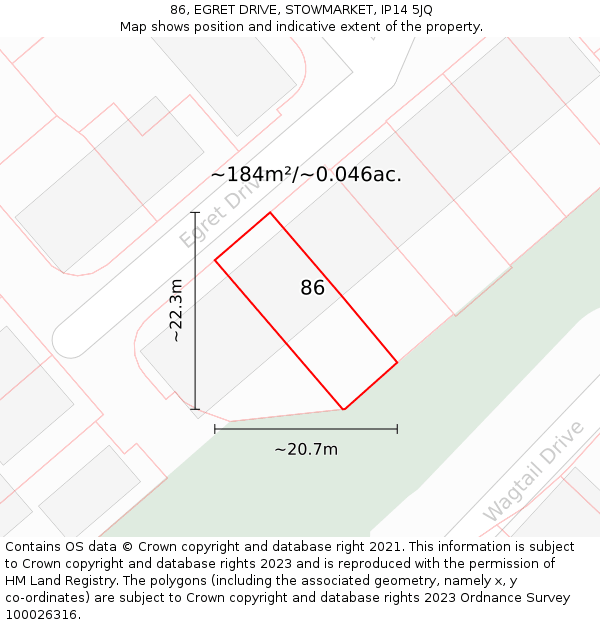 86, EGRET DRIVE, STOWMARKET, IP14 5JQ: Plot and title map