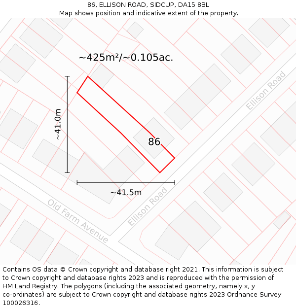 86, ELLISON ROAD, SIDCUP, DA15 8BL: Plot and title map
