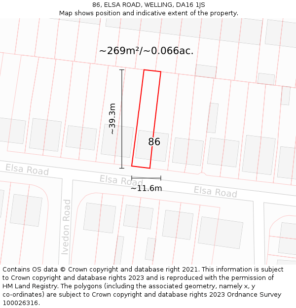 86, ELSA ROAD, WELLING, DA16 1JS: Plot and title map