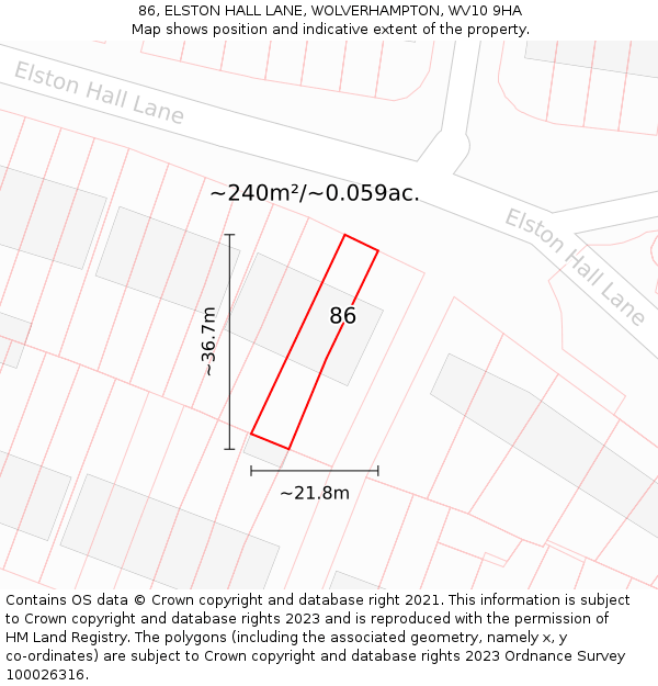 86, ELSTON HALL LANE, WOLVERHAMPTON, WV10 9HA: Plot and title map