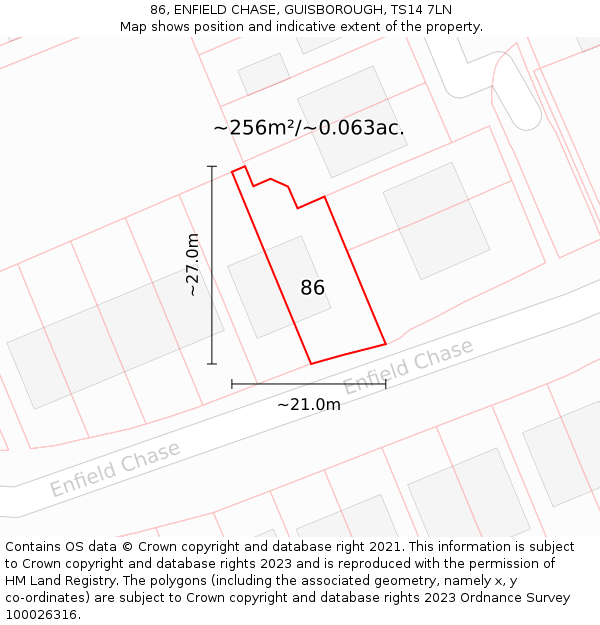 86, ENFIELD CHASE, GUISBOROUGH, TS14 7LN: Plot and title map