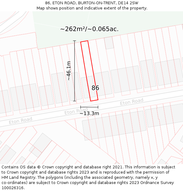 86, ETON ROAD, BURTON-ON-TRENT, DE14 2SW: Plot and title map