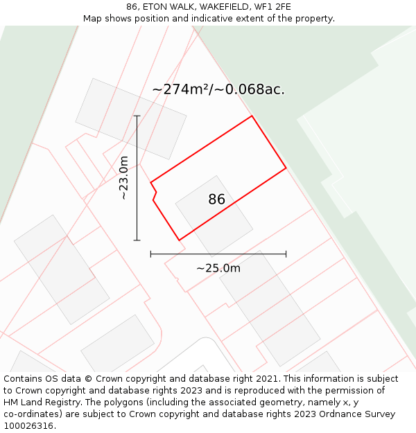 86, ETON WALK, WAKEFIELD, WF1 2FE: Plot and title map