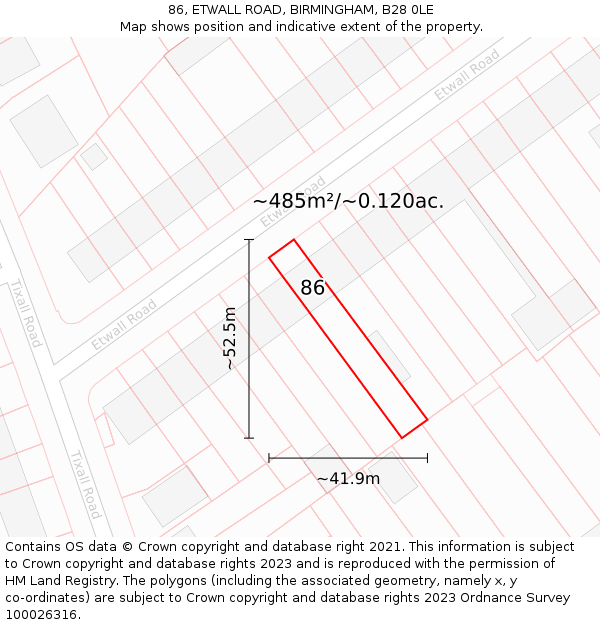 86, ETWALL ROAD, BIRMINGHAM, B28 0LE: Plot and title map
