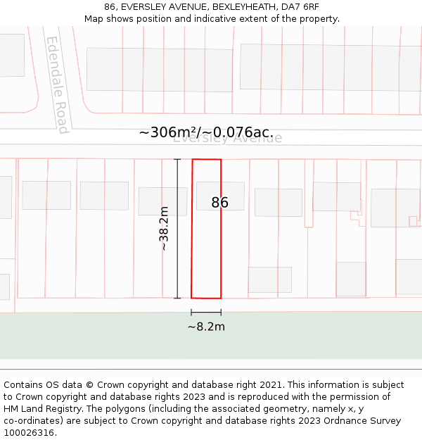 86, EVERSLEY AVENUE, BEXLEYHEATH, DA7 6RF: Plot and title map