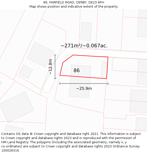 86, FAIRFIELD ROAD, DERBY, DE23 6PH: Plot and title map