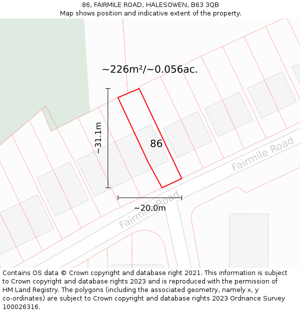 86, FAIRMILE ROAD, HALESOWEN, B63 3QB: Plot and title map