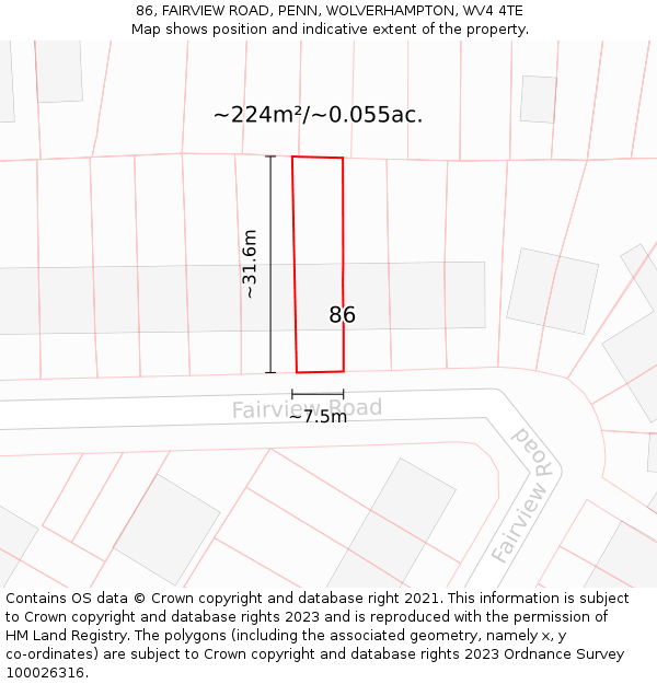 86, FAIRVIEW ROAD, PENN, WOLVERHAMPTON, WV4 4TE: Plot and title map