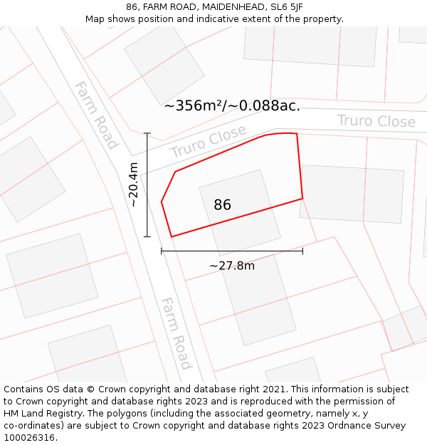 86, FARM ROAD, MAIDENHEAD, SL6 5JF: Plot and title map