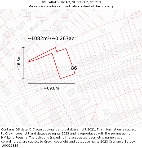 86, FARVIEW ROAD, SHEFFIELD, S5 7TB: Plot and title map