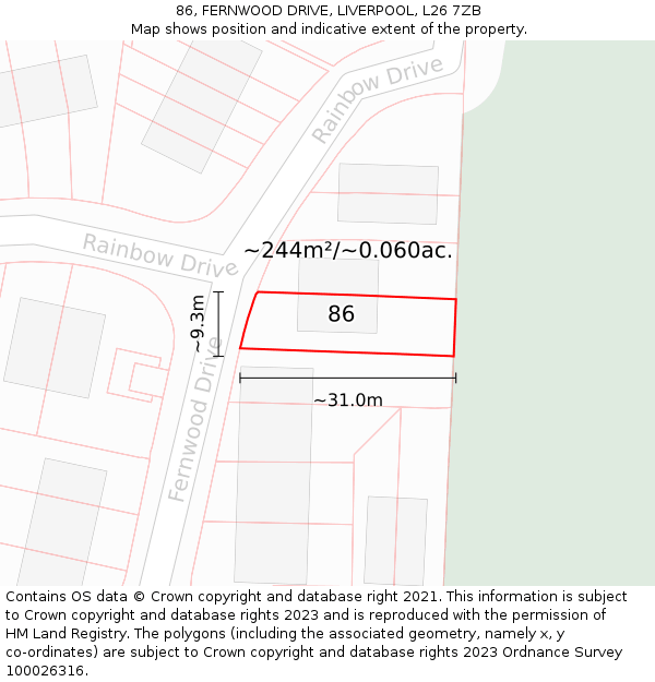 86, FERNWOOD DRIVE, LIVERPOOL, L26 7ZB: Plot and title map