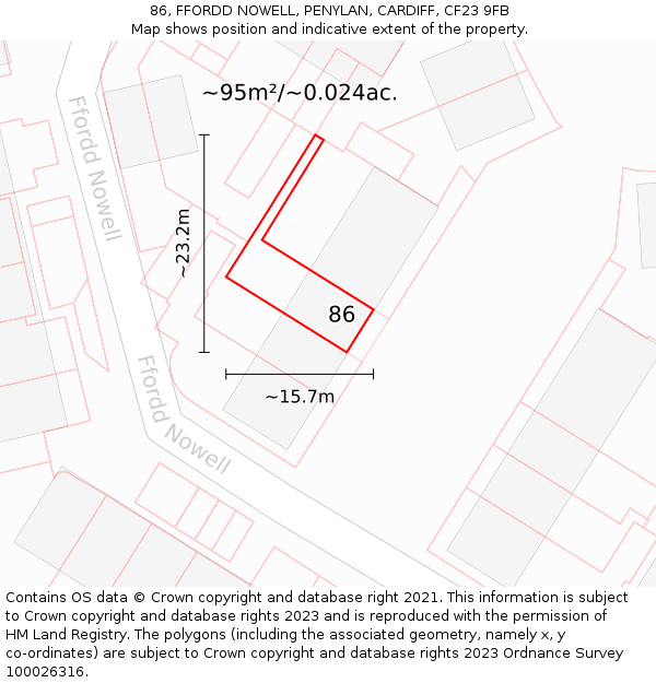 86, FFORDD NOWELL, PENYLAN, CARDIFF, CF23 9FB: Plot and title map