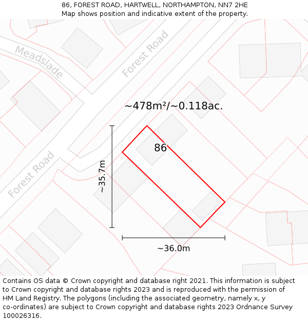 86, FOREST ROAD, HARTWELL, NORTHAMPTON, NN7 2HE: Plot and title map