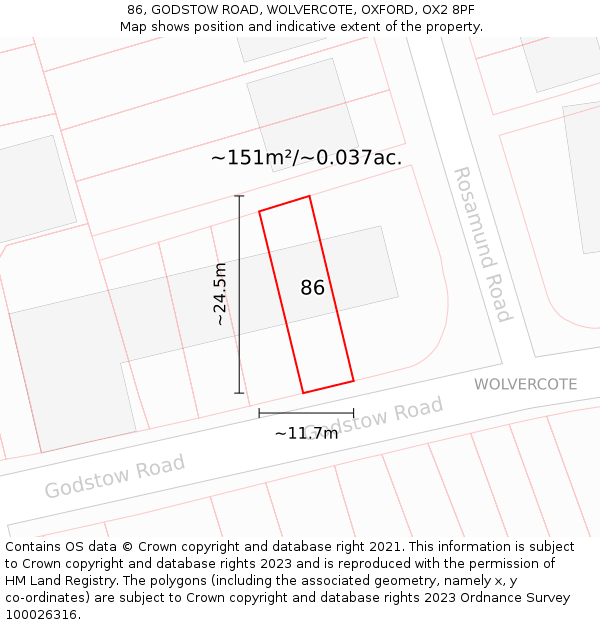 86, GODSTOW ROAD, WOLVERCOTE, OXFORD, OX2 8PF: Plot and title map