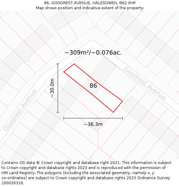86, GOODREST AVENUE, HALESOWEN, B62 0HP: Plot and title map